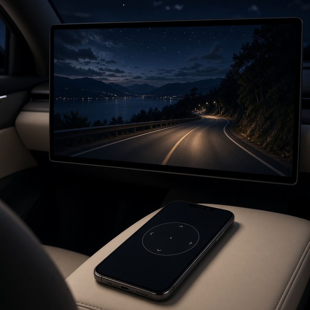 車の画面で動画を見ながら、スマホで操作できます